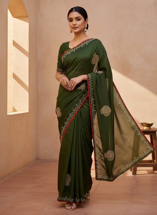 Satin Silk  Embroidery Work & Siroski Work SC307