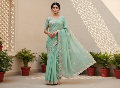 Shinny Georgette Multi Color Embroidery Work SG405