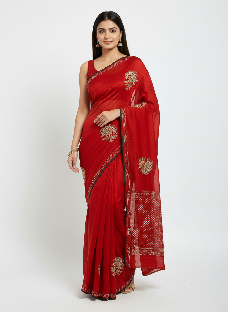 Satin Silk  Embroidery Work & Siroski Work SC302