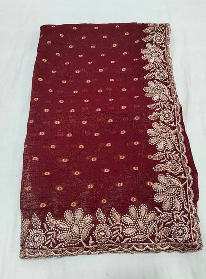 Silk Jacquard Crush Embroidery Work Saree CB201