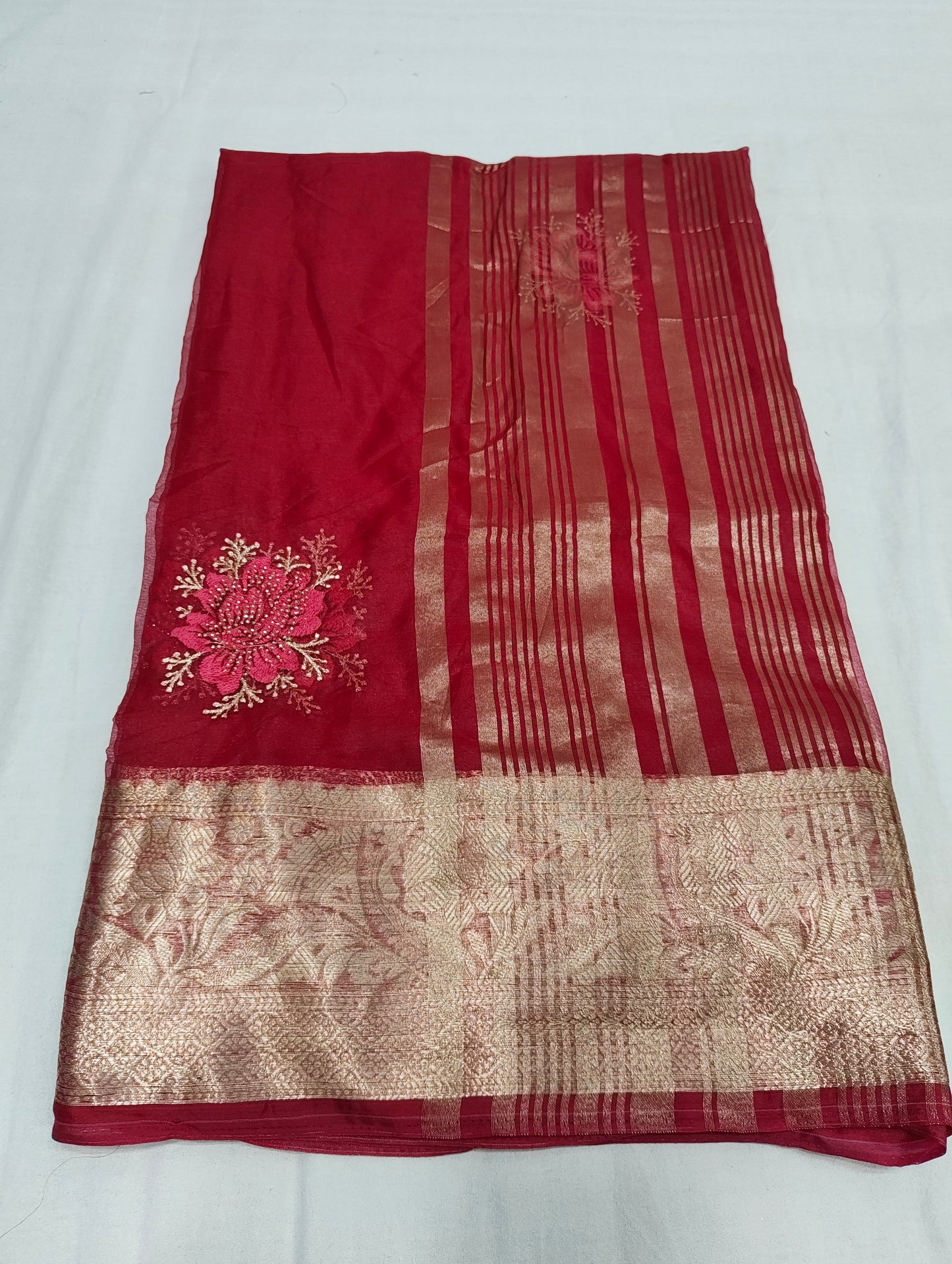 Organza Rich Pallu Embroidery & Siroski Work Saree OP702