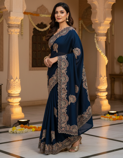 Chocolate Silk Multi Embroidery Work & Siroski Diamond Work SG501
