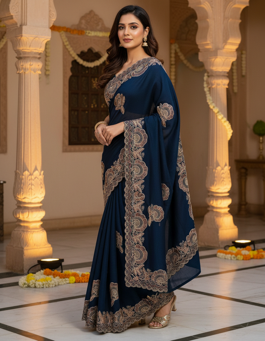 Chocolate Silk Multi Embroidery Work & Siroski Diamond Work SG501