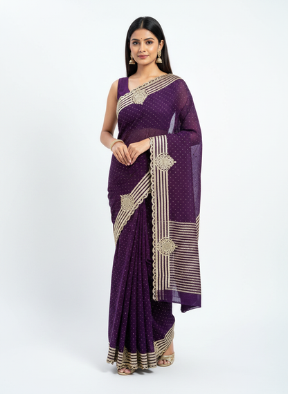 Fendi Chiffon Embroidery & Siroski Work Saree FC101