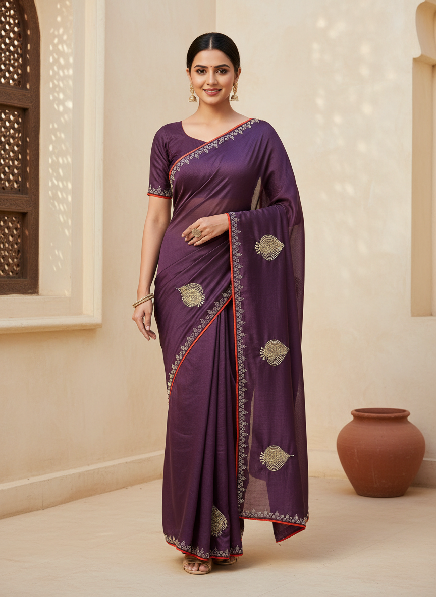 Satin Silk  Embroidery Work & Siroski Work SC307