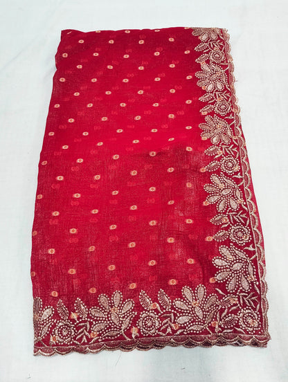 Silk Jacquard Crush Embroidery Work Saree CB201