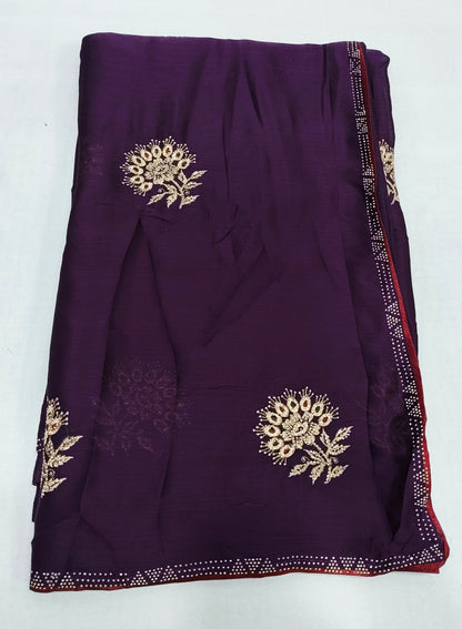 Satin Silk  Embroidery Work & Siroski Work SC302
