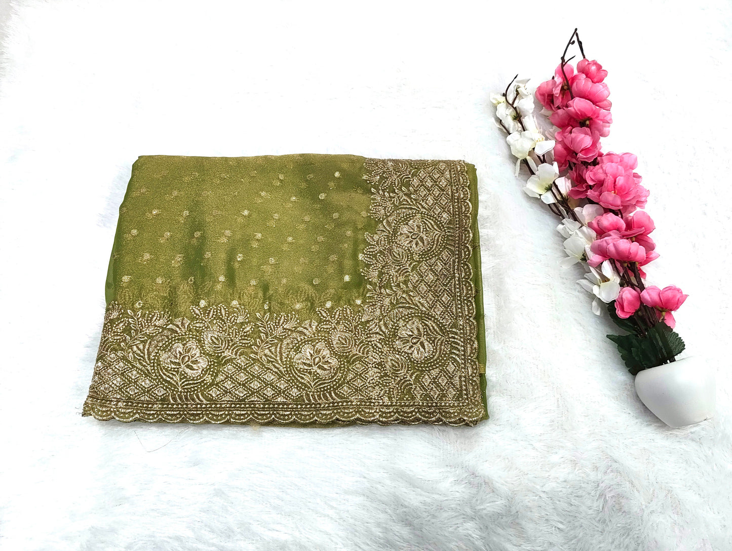Silk Jacquard Heavy Embroidery Saree NCB204
