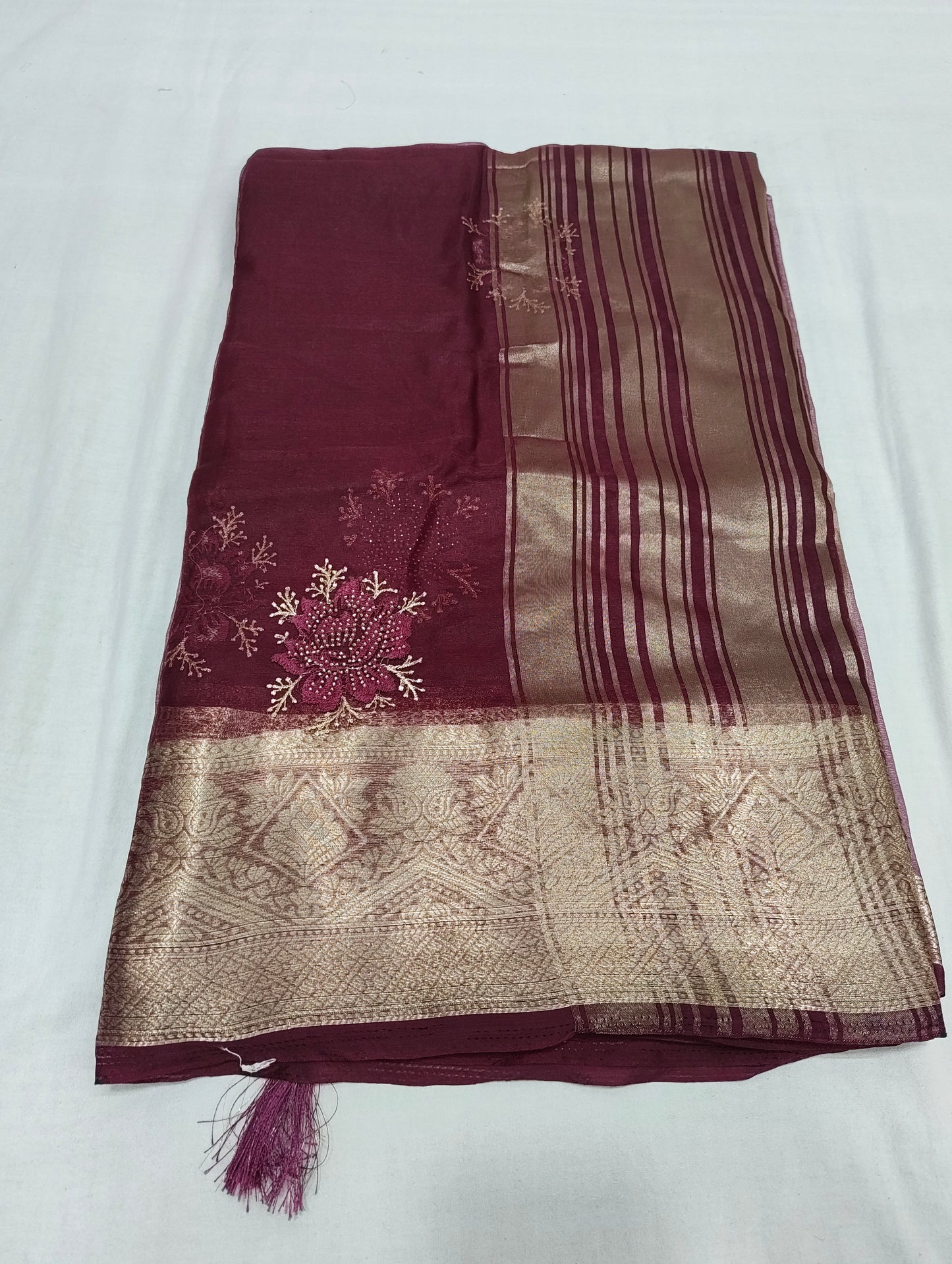 Organza Rich Pallu Embroidery & Siroski Work Saree OP702