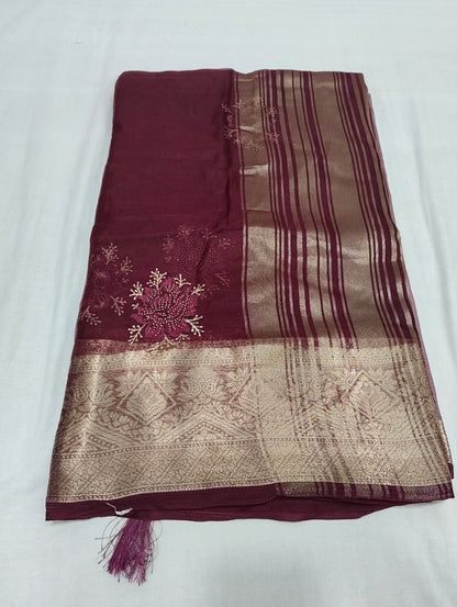 Organza Rich Pallu Embroidery & Siroski Work Saree OP702