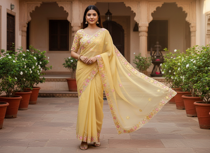 Shinny Georgette Multi Color Embroidery Work SG405