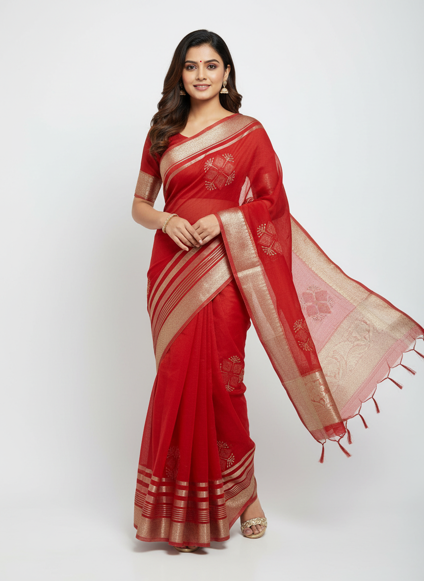 Organza Rich Pallu Embroidery & Siroski Work Saree OP701
