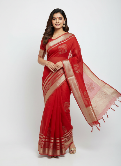 Organza Rich Pallu Embroidery & Siroski Work Saree OP701