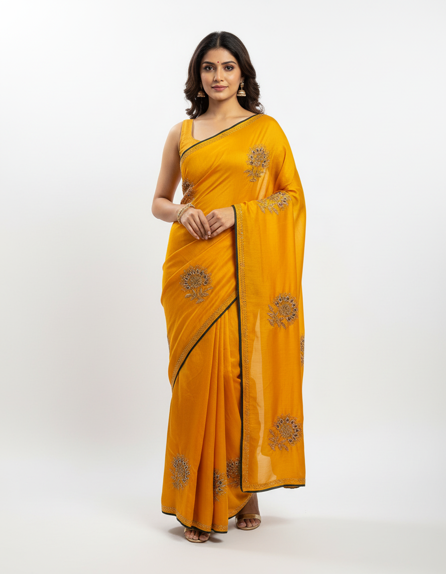 Satin Silk  Embroidery Work & Siroski Work SC302