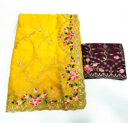 Shinny Georgette Multi Embroidery Work Sarees SG407