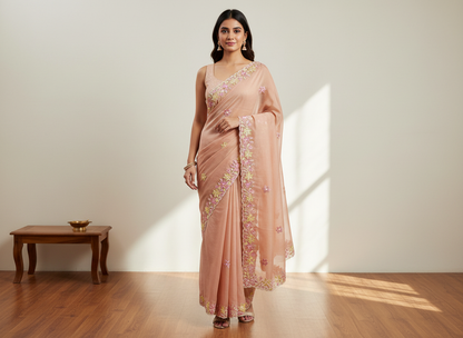 Shinny Georgette Multi Color Embroidery Work SG405