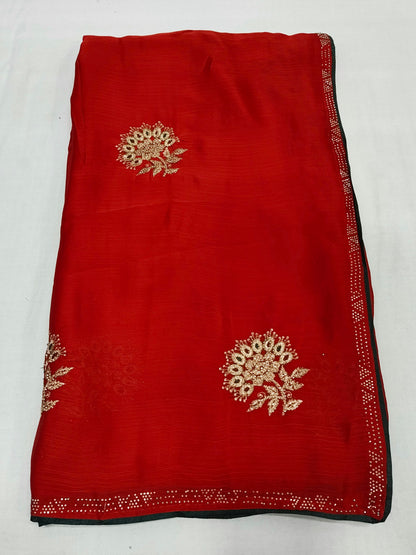 Satin Silk  Embroidery Work & Siroski Work SC302