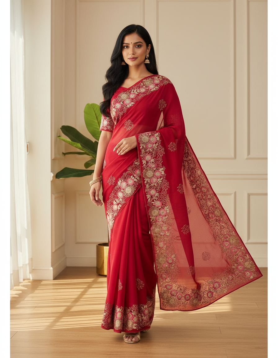 Tissue Silk Embroidery Work & Siroski Work NC202