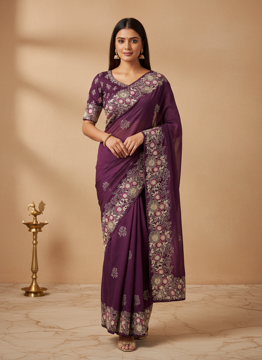 Tissue Silk Embroidery Work & Siroski Work NC202