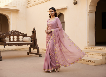 Shinny Georgette Multi Color Embroidery Work SG405