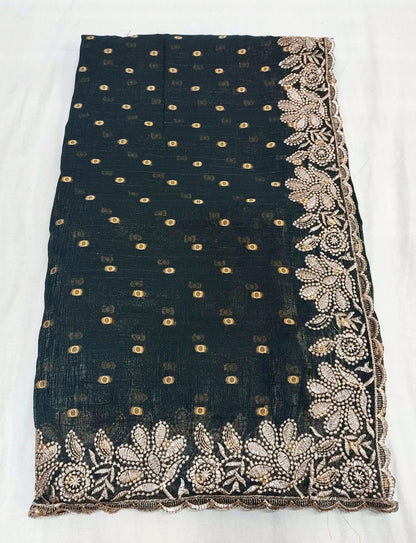 Silk Jacquard Crush Embroidery Work Saree CB201