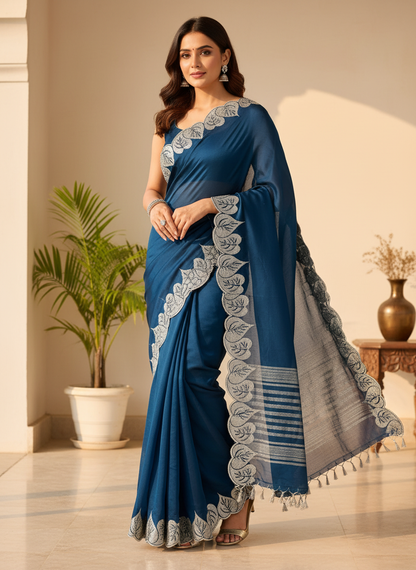 Satin Silk Chiffon Embroidery Work & Siroski Work SC301