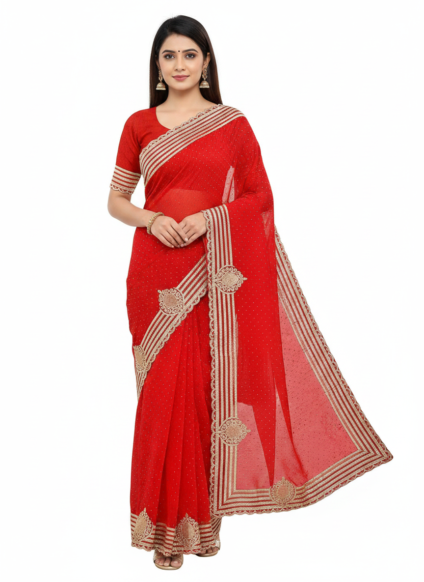 Fendi Chiffon Embroidery & Siroski Work Saree FC101