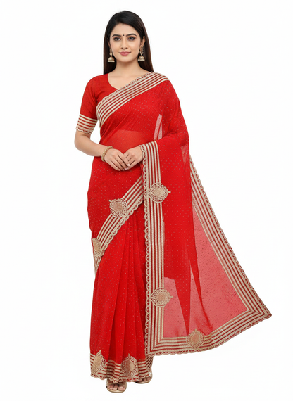 Fendi Chiffon Embroidery & Siroski Work Saree FC101