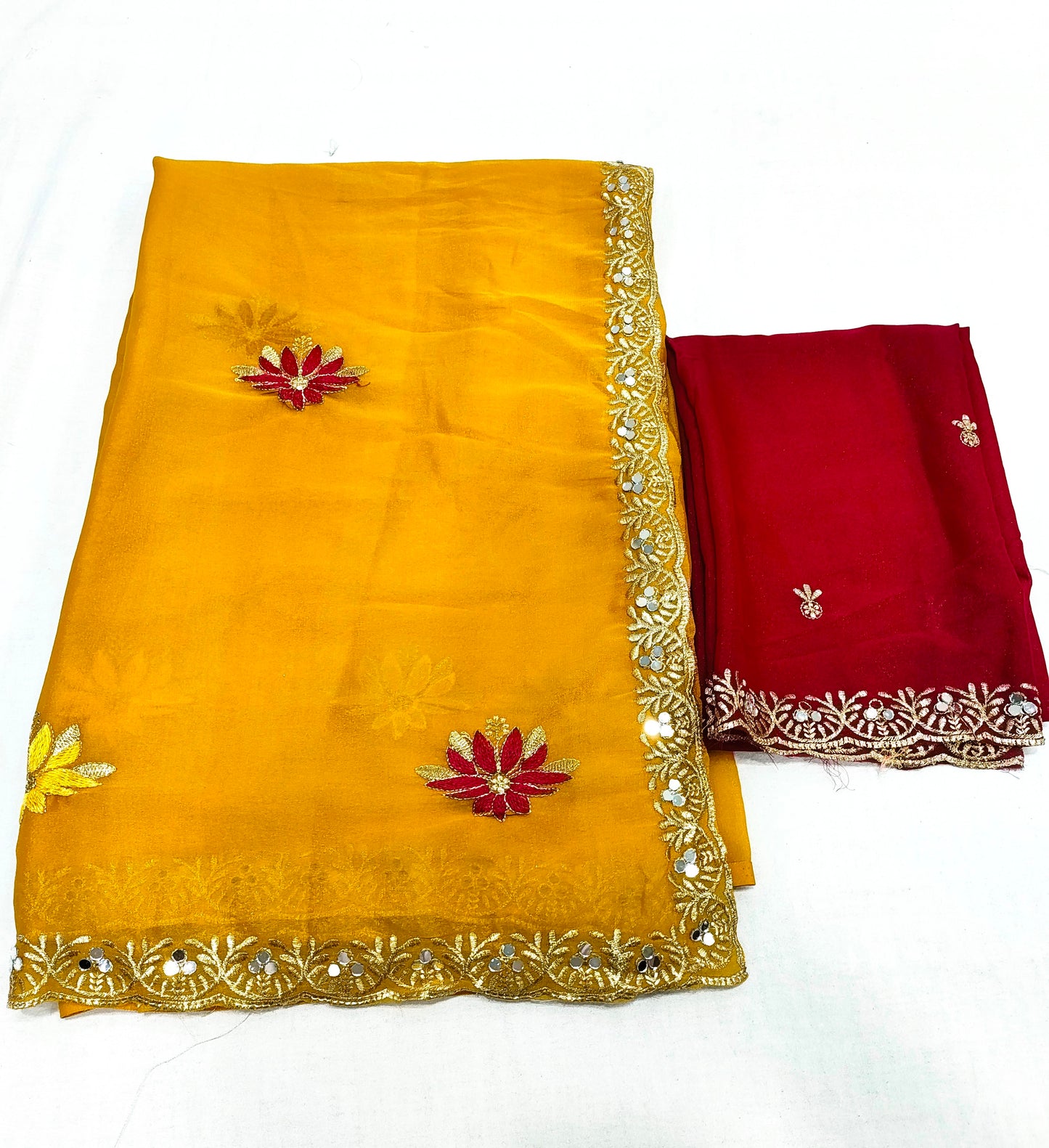 Shiny Georgette Multicolour Embroidery Work & Contrast Blouse SG403