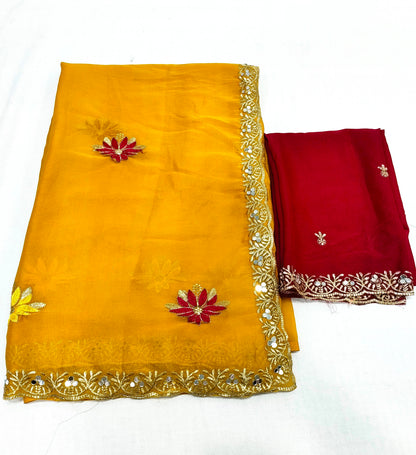 Shiny Georgette Multicolour Embroidery Work & Contrast Blouse SG403