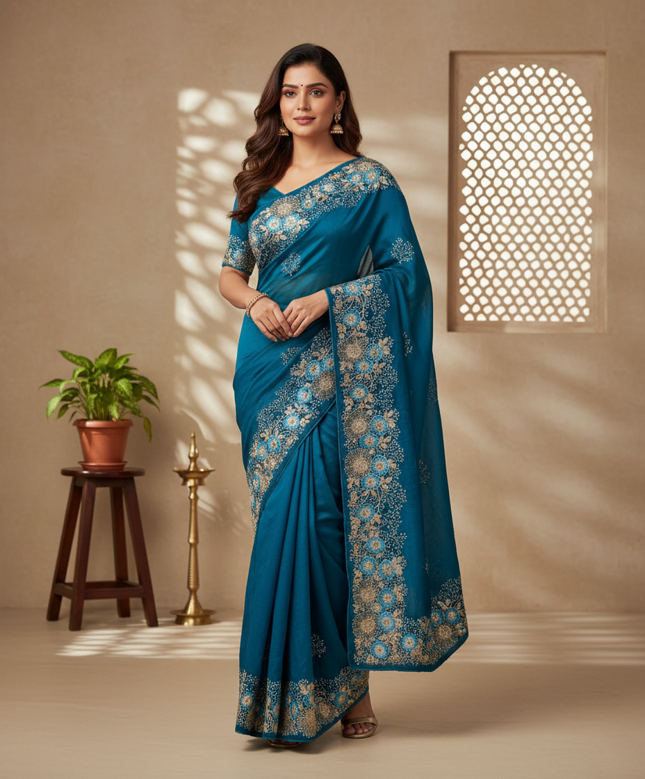Tissue Silk Embroidery Work & Siroski Work NC202