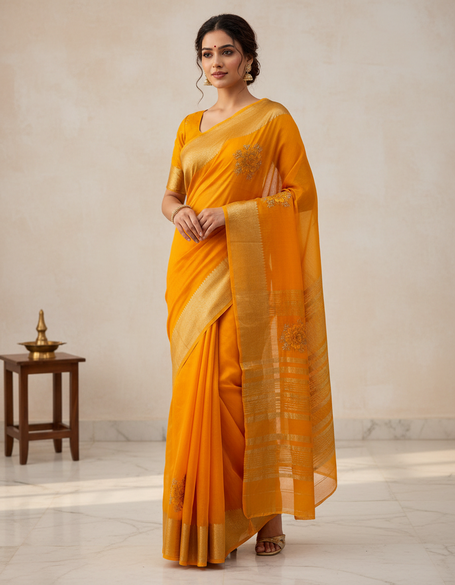 Organza Rich Pallu Embroidery & Siroski Work Saree OP702
