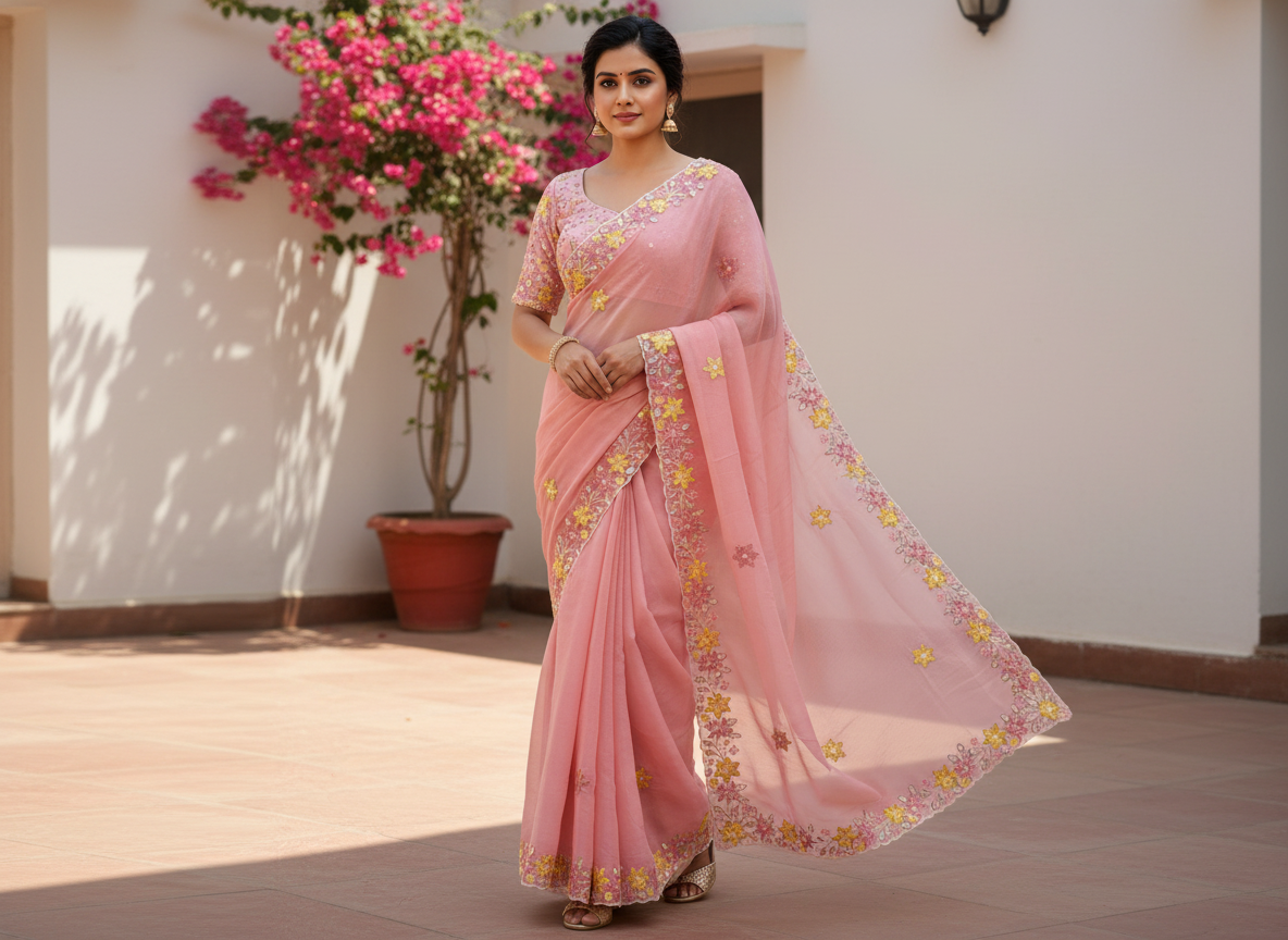 Shinny Georgette Multi Color Embroidery Work SG405