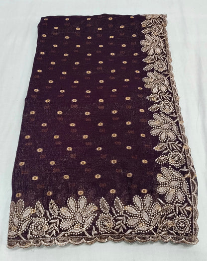 Silk Jacquard Crush Embroidery Work Saree CB201