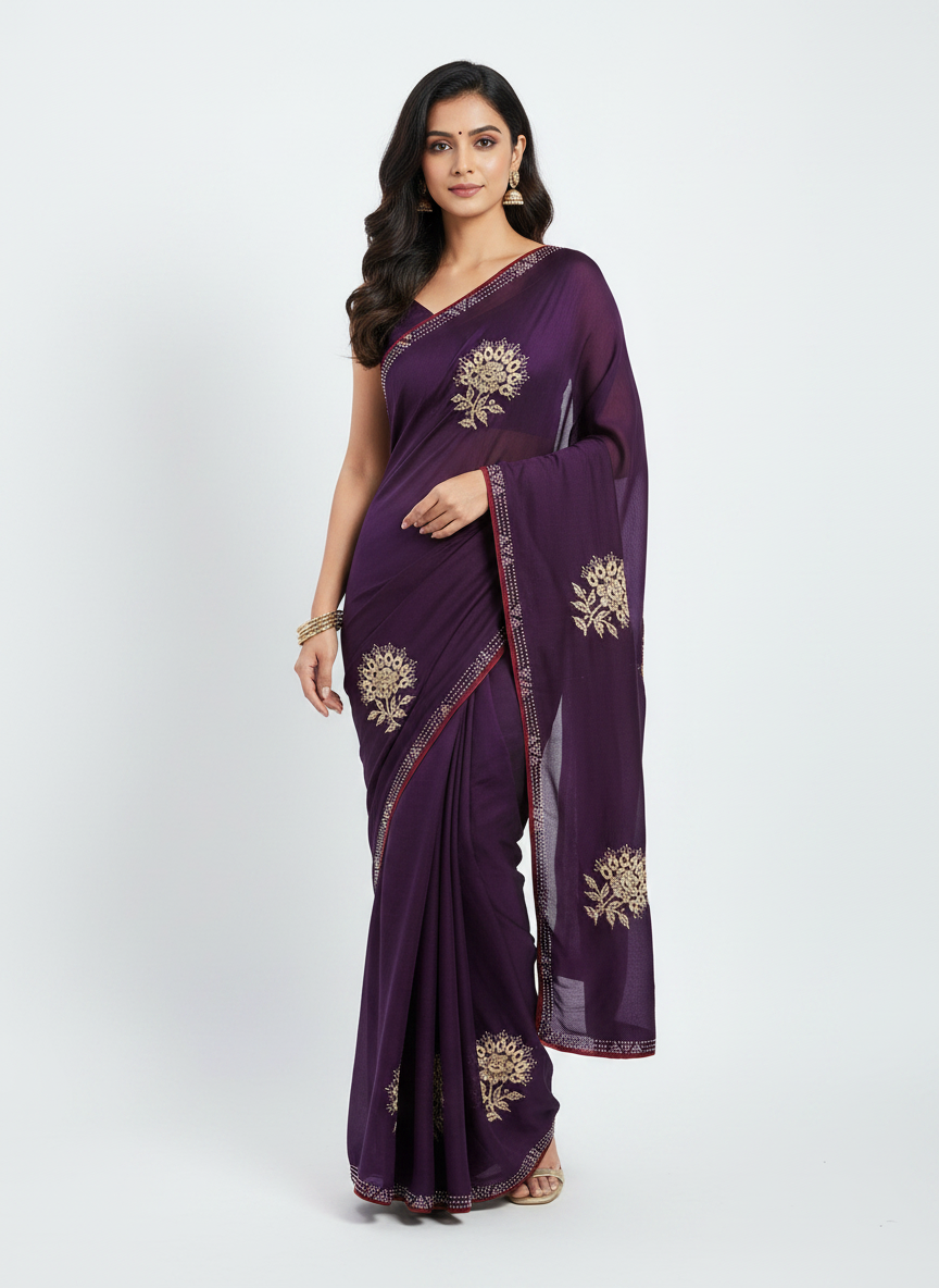 Satin Silk  Embroidery Work & Siroski Work SC302