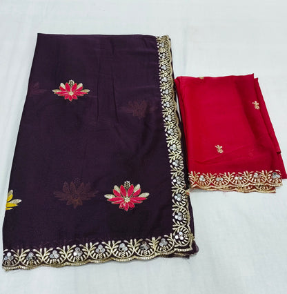 Shiny Georgette Multicolour Embroidery Work & Contrast Blouse SG403