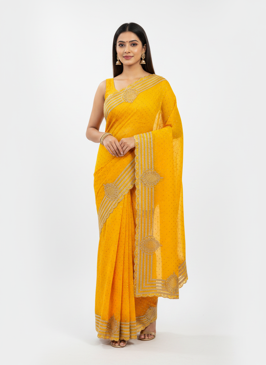Fendi Chiffon Embroidery & Siroski Work Saree FC101