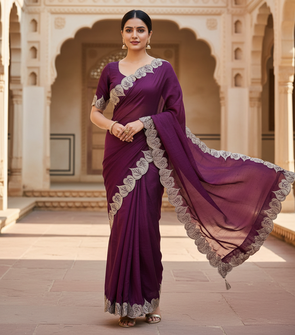 Satin Silk Chiffon Embroidery Work & Siroski Work SC301