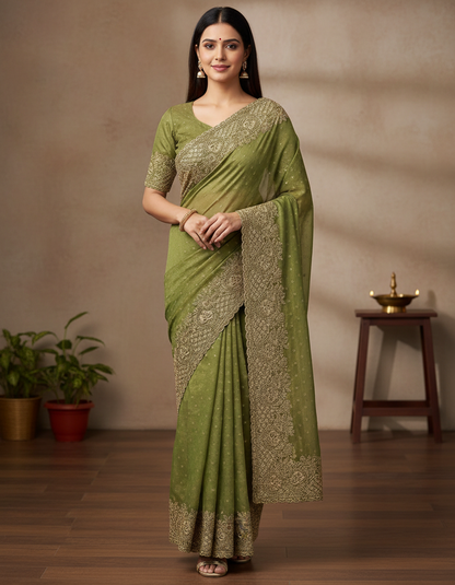 Silk Jacquard Heavy Embroidery Saree NCB204