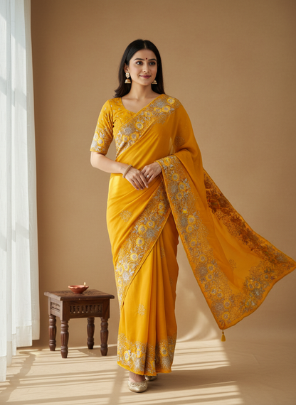 Tissue Silk Embroidery Work & Siroski Work NC202