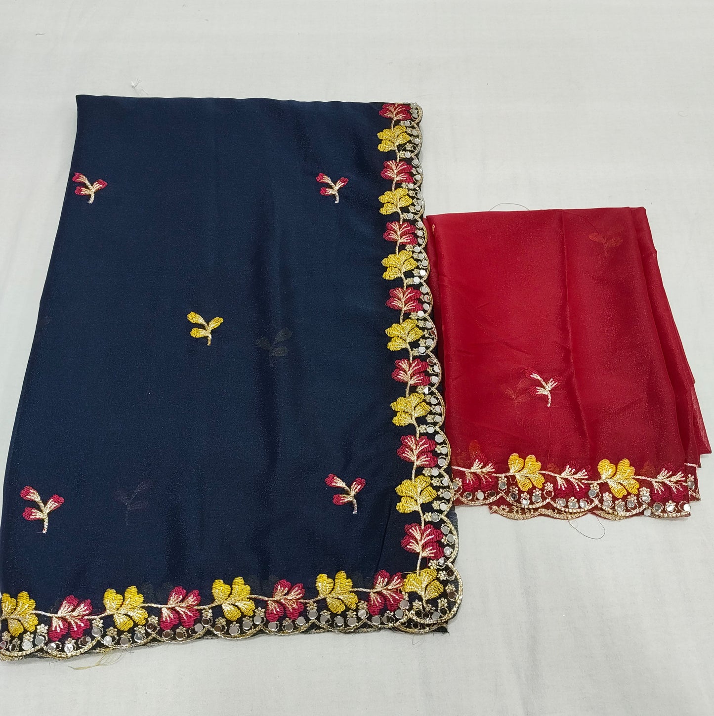 Shiny Georgette Multi Embroidery Work & Contrast Blouse SG401
