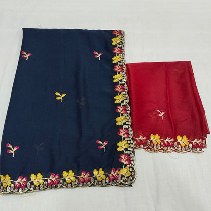 Shiny Georgette Multi Embroidery Work & Contrast Blouse SG401