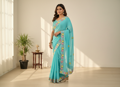 Shinny Georgette Multi Color Embroidery Work SG405