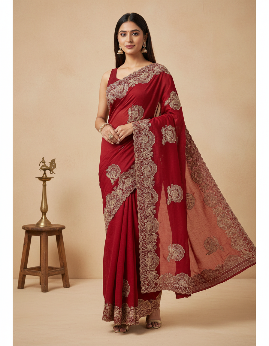 Chocolate Silk Multi Embroidery Work & Siroski Diamond Work SG501