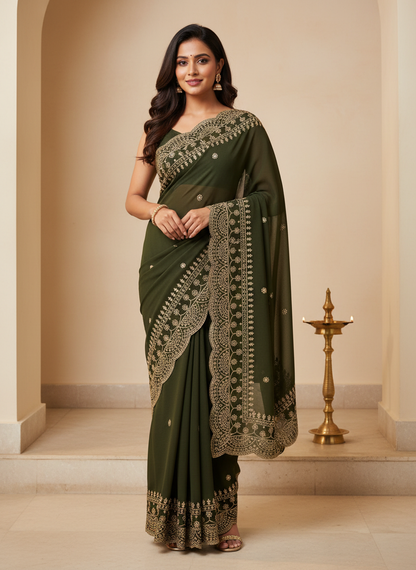 Shiny Georgette Heavy Embroidery Jari Work SG108