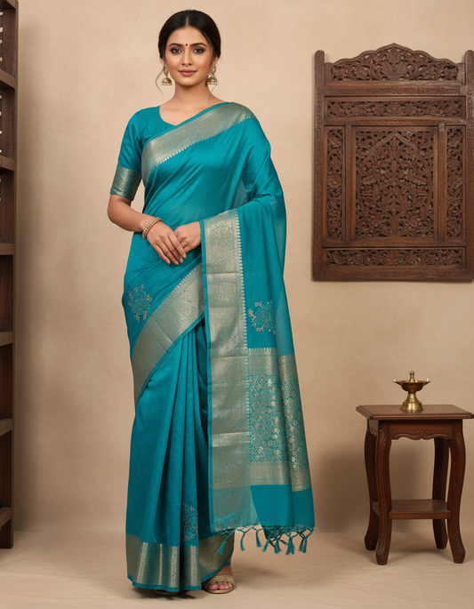 Organza Rich Pallu Embroidery & Siroski Work Saree OP702