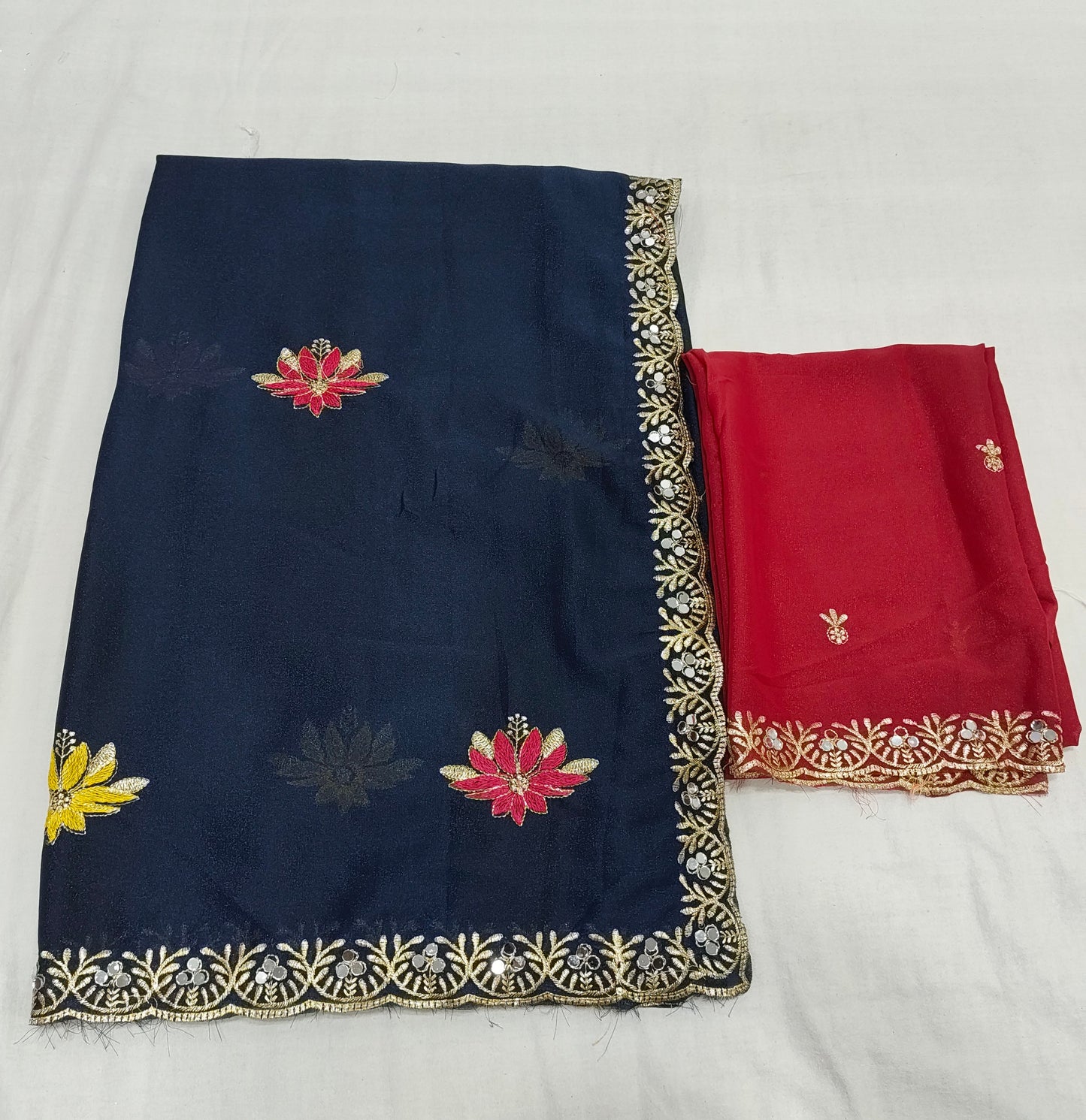 Shiny Georgette Multicolour Embroidery Work & Contrast Blouse SG403