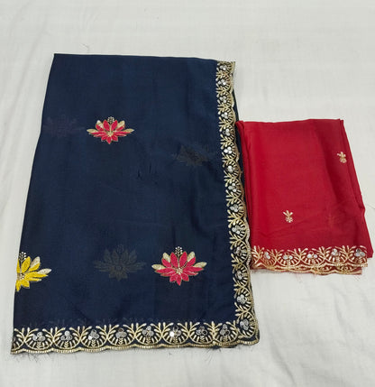 Shiny Georgette Multicolour Embroidery Work & Contrast Blouse SG403