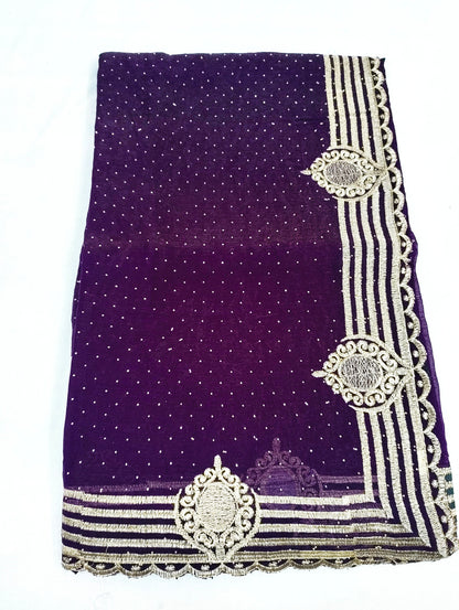 Fendi Chiffon Embroidery & Siroski Work Saree FC101