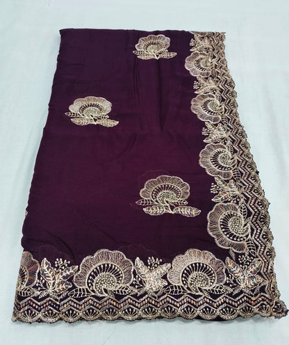 Chocolate Silk Multi Embroidery Work & Siroski Diamond Work SG501